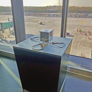 QUBE device charging at Manchester Airport QUBE device charging at Manchester Airport