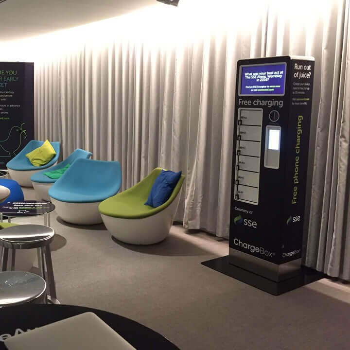 SSE sponsored ChargeBox in a lounge SSE sponsored ChargeBox in a lounge