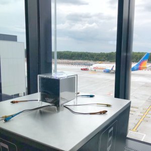 The Qube table-top charging at Manchester airport