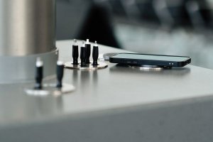 Qi2 wireless charging at Heathrow Airport with Chargebox FastPodium